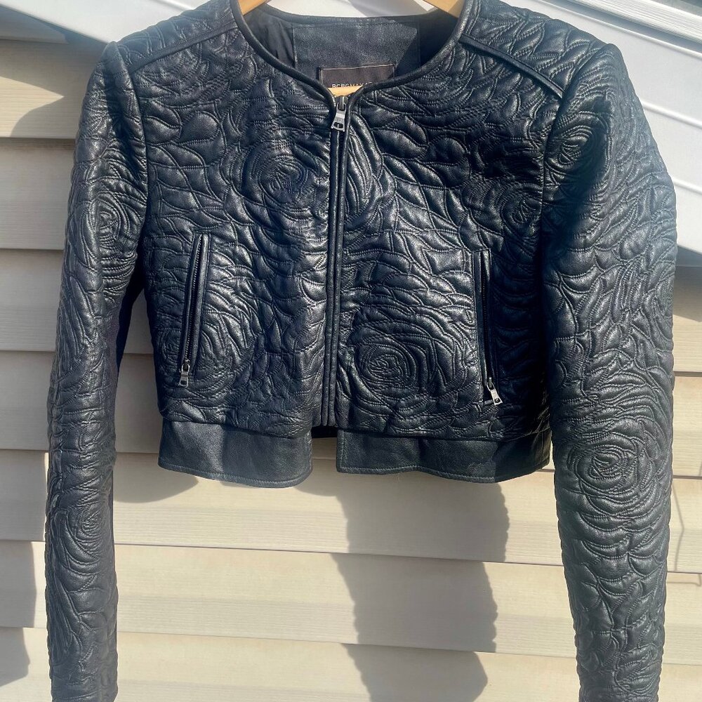 Women's Size Medium BCBGMaxAzria Cropped Quilted Faux Leather Jacket - Like New!